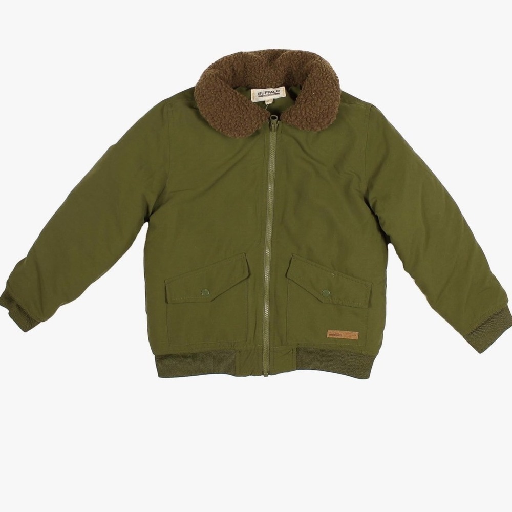 Buffalo David Bitton Kids Green Bomber Jacket With Sherpa Collar Size 5